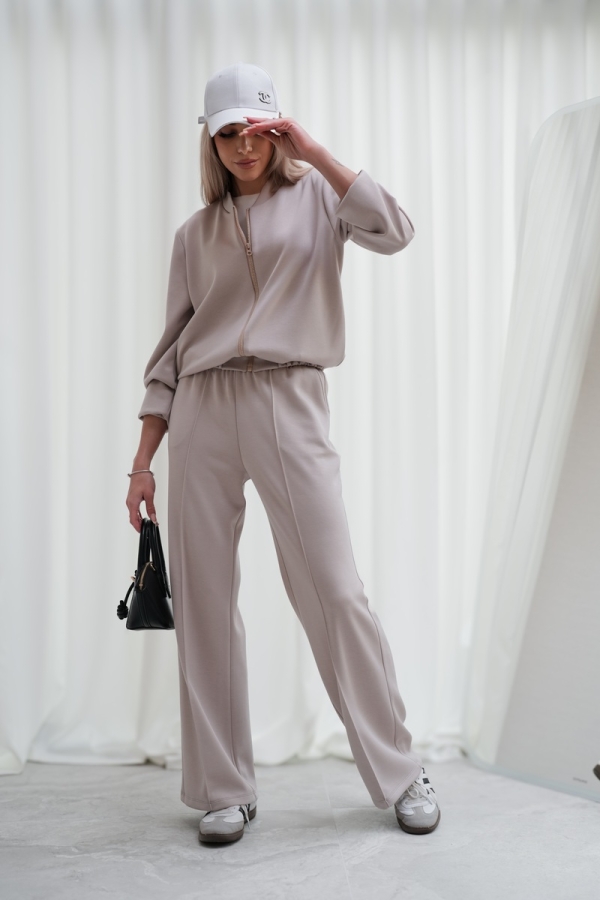 Luksusowy Komplet Damski Masełko Bluza Rozpinana + Spodnie Wide Leg Premium Soft Touch Elegancja & Komfort-BEŻ